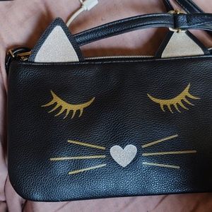 Black cat clutch bag w/ power bank glitter NWOT